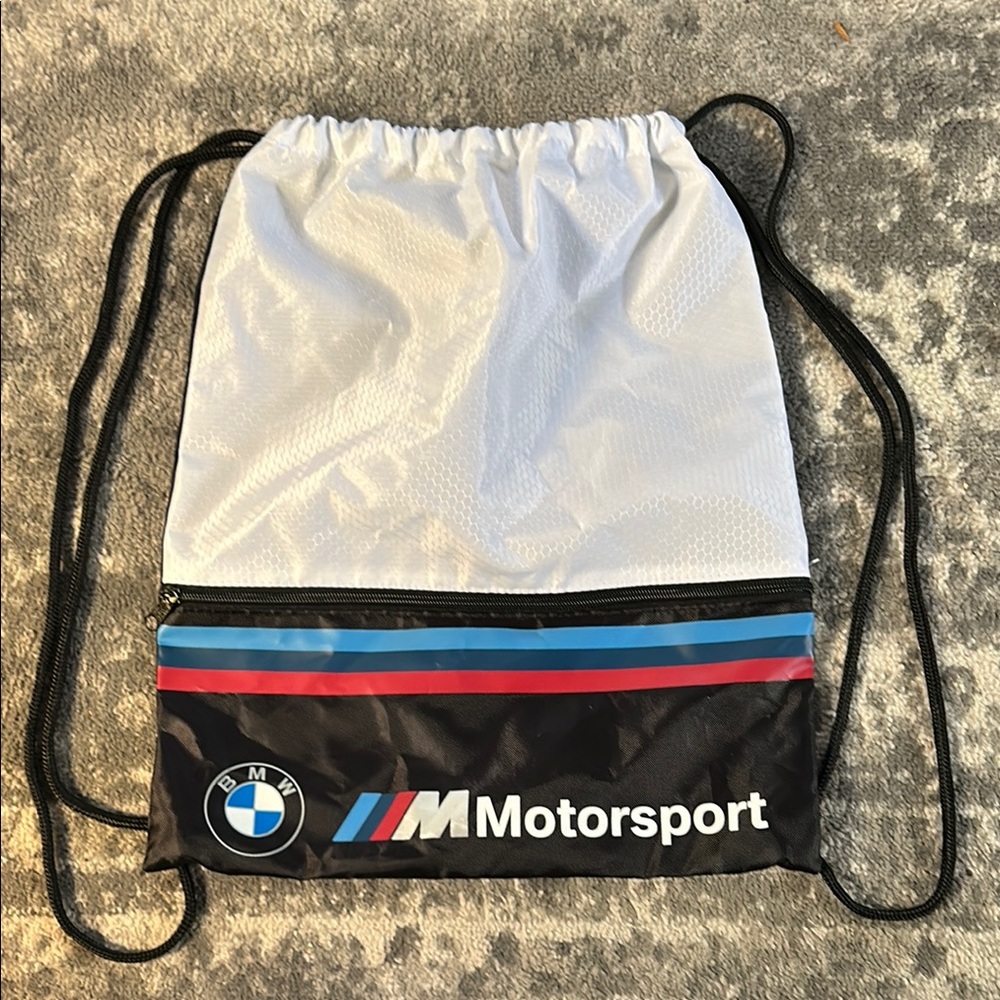 BMW M Motorsport Sports Drawstring Bag with Front Zipper Pocket
